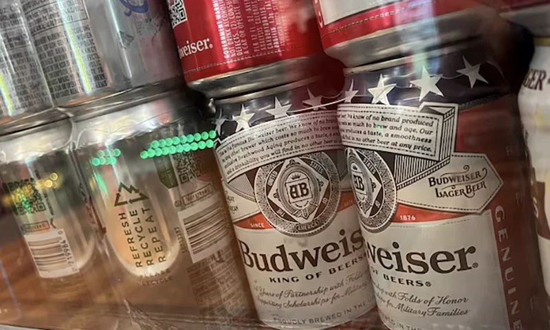Cans of Budweiser brand beer are pictured at a liquor store in Washington, D.C. U.S., September 1, 2024. REUTERS/Daniel Becerril/File photo
