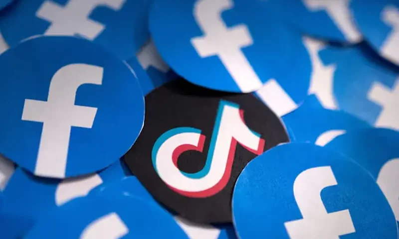Printed Facebook and TikTok logos are seen in this illustration taken February 15, 2022. REUTERS/Dado Ruvic/Illustration/File Photo