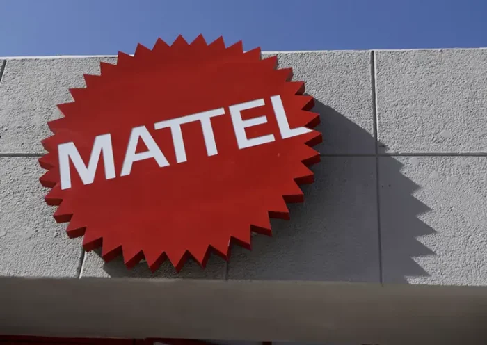 The Mattel company logo is pictured at the entrance of the Montoi plant in the municipality of Escobedo, Mexico March 15, 2022. REUTERS/Daniel Becerril