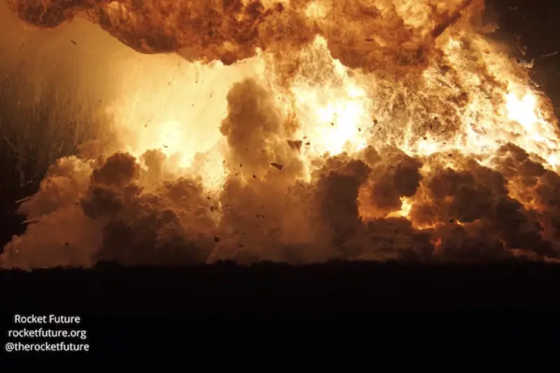 Flames rise as a SpaceX rocket explodes in Brownsville, Texas, U.S., June 18, 2025, in this screengrab obtained from a social media video. TheRocketFuture via X/via REUTERS
