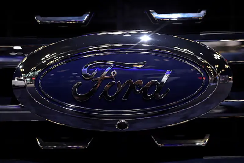 A Ford automobile logo is seen during the New York International Auto Show Press Preview in New York City, U.S., April 16, 2025. REUTERS/Shannon Stapleton/File Photo