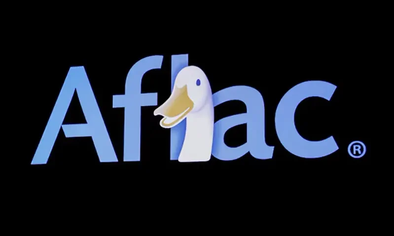 The company logo for Aflac is displayed on a screen on the floor at the New York Stock Exchange (NYSE) in New York, U.S., October 3, 2019. REUTERS/Brendan McDermid