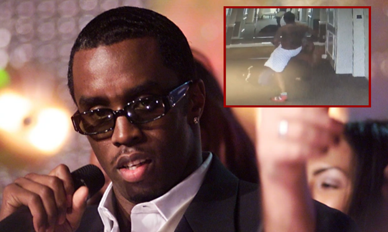 (Background) Hip-Hop artist Sean 'Puffy' Combs performing on 'MTV 2 Large' on New Year's Eve in MTV's Times Square studios, 12/31/99. (Photo by Scott Gries/ImageDirect) / (R) Screenshot image from video footage captured of Sean Combs and Cassie Ventura in a hotel -- first obtained by CNN.