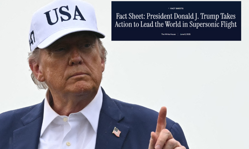 US President Donald Trump gestures as he disembarks from Air Force One upon arrival at Morristown Municipal Airport in Morristown, New Jersey, on June 6, 2025. Trump is travelling to his residence and golf club in Bedminster, New Jersey. (Photo by ANDREW CABALLERO-REYNOLDS / AFP) (Photo by ANDREW CABALLERO-REYNOLDS/AFP via Getty Images)
