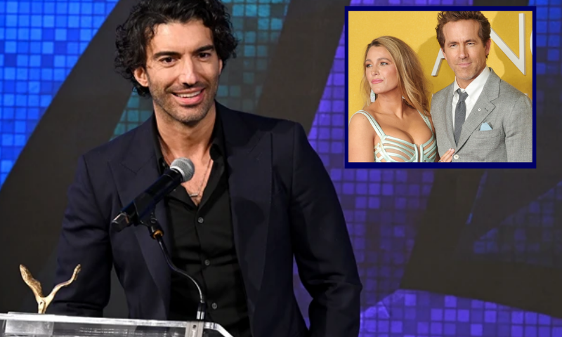Actor/filmmaker and VOS Honoree, Justin Baldoni speaks onstage at the Vital Voices 12th Annual Voices of Solidarity Awards at IAC Building on December 09, 2024 in New York City. (Bryan Bedder/Getty Images for Vital Voices Global Partnership) / (R) NEW YORK, NEW YORK - APRIL 27: (L-R) Blake Lively and Ryan Reynolds attends "Another Simple Favor" New York Screening at Jazz at Lincoln Center on April 27, 2025 in New York City. (Photo by Michael Loccisano/Getty Images)