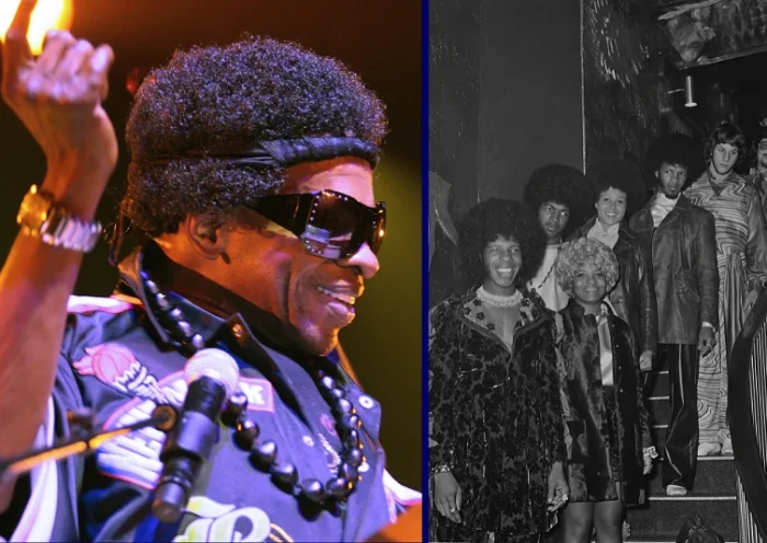 (L) Paris, FRANCE: US funk, soul and rock band "Sly (picture) and the Family Stone" perform on the Olympia music hall stage, 23 July 2007 in Paris. They are on an 2007 min-world tour which includes Italy, Switzerland, France, the UK, Spain, etc... AFP PHOTO FRANCOIS GUILLOT (Photo credit should read FRANCOIS GUILLOT/AFP via Getty Images) / (R) American band Sly and the Family Stone at Hatchetts Club in Piccadilly, London, 11th September 1968. From left to right, they are Sly Stone, Rose Stone, Larry Graham, Cynthia Robinson, Freddie Stone, Greg Errico and Jerry Martini. (Photo by Central Press/Hulton Archive/Getty Images)