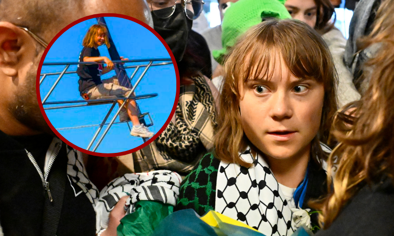 (L) Swedish campaigner Greta Thunberg (C) looks on as she is greeted on arrival at Stockholm-Arlanda airport, on the outskirts of Stockholm, on June 10, 2025. On June 10, 2025, Israel deported Swedish Greta Thunberg by plane to Sweden via France, after she was arrested on board an aid boat for Gaza with other pro-Palestinian activists who were taken to Ben Gurion airport for deportation. Of the 12 people on board the sailing boat Madleen, two French nationals agreed to be deported on June 10, while four others declined pending a court decision, French Foreign Minister Jean-Noël Barrot announced. (Photo by Anders WIKLUND / TT NEWS AGENCY / AFP) / Sweden OUT (Photo by ANDERS WIKLUND/TT NEWS AGENCY/AFP via Getty Images) / (Background) Swedish campaigner Greta Thunberg (C) looks on as she is greeted on arrival at Stockholm-Arlanda airport, on the outskirts of Stockholm, on June 10, 2025. On June 10, 2025, Israel deported Swedish Greta Thunberg by plane to Sweden via France, after she was arrested on board an aid boat for Gaza with other pro-Palestinian activists who were taken to Ben Gurion airport for deportation. Of the 12 people on board the sailing boat Madleen, two French nationals agreed to be deported on June 10, while four others declined pending a court decision, French Foreign Minister Jean-Noël Barrot announced. (Photo by Anders WIKLUND / TT NEWS AGENCY / AFP) / Sweden OUT (Photo by ANDERS WIKLUND/TT NEWS AGENCY/AFP via Getty Images)