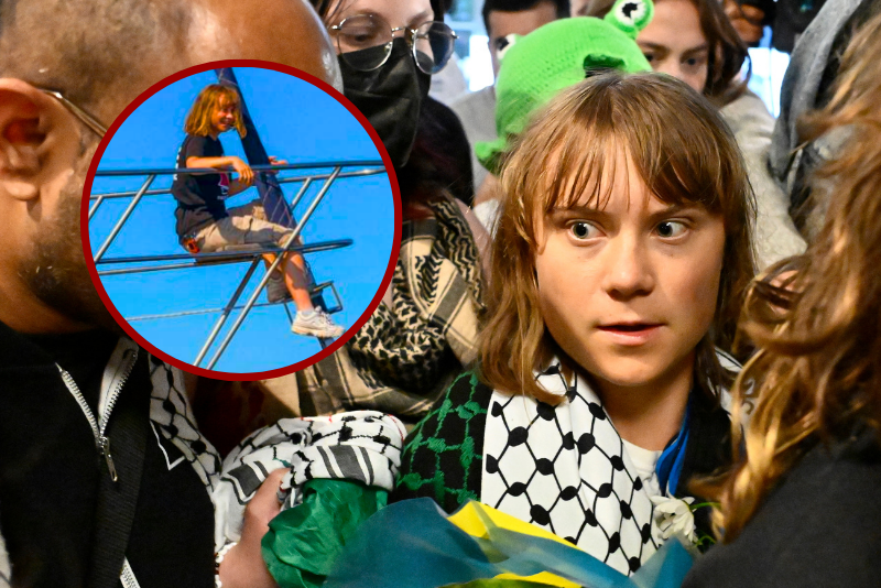 (L) Swedish campaigner Greta Thunberg (C) looks on as she is greeted on arrival at Stockholm-Arlanda airport, on the outskirts of Stockholm, on June 10, 2025. On June 10, 2025, Israel deported Swedish Greta Thunberg by plane to Sweden via France, after she was arrested on board an aid boat for Gaza with other pro-Palestinian activists who were taken to Ben Gurion airport for deportation. Of the 12 people on board the sailing boat Madleen, two French nationals agreed to be deported on June 10, while four others declined pending a court decision, French Foreign Minister Jean-Noël Barrot announced. (Photo by Anders WIKLUND / TT NEWS AGENCY / AFP) / Sweden OUT (Photo by ANDERS WIKLUND/TT NEWS AGENCY/AFP via Getty Images) / (Background) Swedish campaigner Greta Thunberg (C) looks on as she is greeted on arrival at Stockholm-Arlanda airport, on the outskirts of Stockholm, on June 10, 2025. On June 10, 2025, Israel deported Swedish Greta Thunberg by plane to Sweden via France, after she was arrested on board an aid boat for Gaza with other pro-Palestinian activists who were taken to Ben Gurion airport for deportation. Of the 12 people on board the sailing boat Madleen, two French nationals agreed to be deported on June 10, while four others declined pending a court decision, French Foreign Minister Jean-Noël Barrot announced. (Photo by Anders WIKLUND / TT NEWS AGENCY / AFP) / Sweden OUT (Photo by ANDERS WIKLUND/TT NEWS AGENCY/AFP via Getty Images)