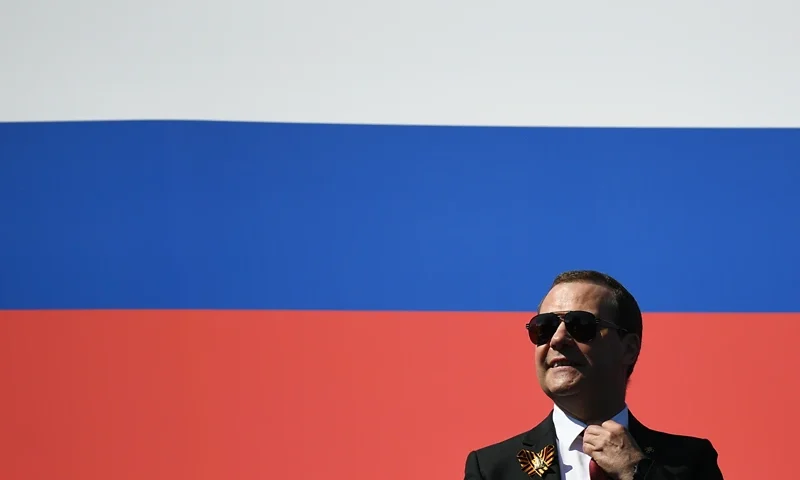 MOSCOW, RUSSIA - JUNE 24: Deputy Chairman of the Security Council Dmitry Medvedev looks on prior to the Victory Day military parade in Red Square marking the 75th anniversary of the victory in World War II, on June 24, 2020 in Moscow, Russia. The 75th-anniversary marks the end of the Great Patriotic War when the Nazi's capitulated to the then Soviet Union. (Photo by Ramil Sitdikov - Host Photo Agency via Getty Images )