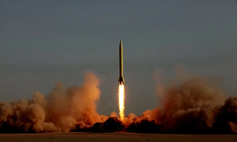 TOPSHOT - === EDITOR NOTE: AFP IS USING PICTURES FROM ALTERNATIVE SOURCES AS IT WAS NOT AUTHORISED TO COVER THIS EVENT, THEREFORE IT IS NOT RESPONSIBLE FOR ANY DIGITAL ALTERATIONS TO THE PICTURE'S EDITORIAL CONTENT, DATE AND LOCATION WHICH CANNOT BE INDEPENDENTLY VERIFIED === Ballistic missile Ghadr, the modified version of Shahab 3, is launched during the second day of military exercises, codenamed Great Prophet-6, for Iran's elite Revolutionary Guards at an undisclosed location on June 28, 2011. AFP PHOTO/MEHR NEWS/RAOUF MOHSENI (Photo by RAOUF MOHSENI / MEHR NEWS / AFP) (Photo by RAOUF MOHSENI/MEHR NEWS/AFP via Getty Images)