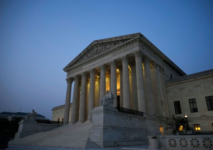 WASHINGTON, DC - JUNE 28: The U.S. Supreme Court is shown at dusk on June 28, 2023 in Washington, DC. The high court is expected to release more opinions tomorrow ahead of its summer recess, with cases involving affirmative action and student loan debt relief still to be decided. (Photo by Drew Angerer/Getty Images)