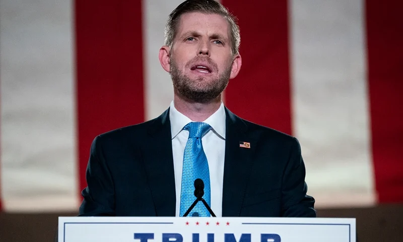 Eric Trump, son of U.S. President Donald Trump, pre-records his address to the Republican National Convention at the Mellon Auditorium on August 25, 2020 in Washington, DC. The coronavirus pandemic has forced the Republican Party to move away from an in-person convention to a televised format, similar to the Democratic Party's convention a week earlier. (Photo by Drew Angerer/Getty Images)