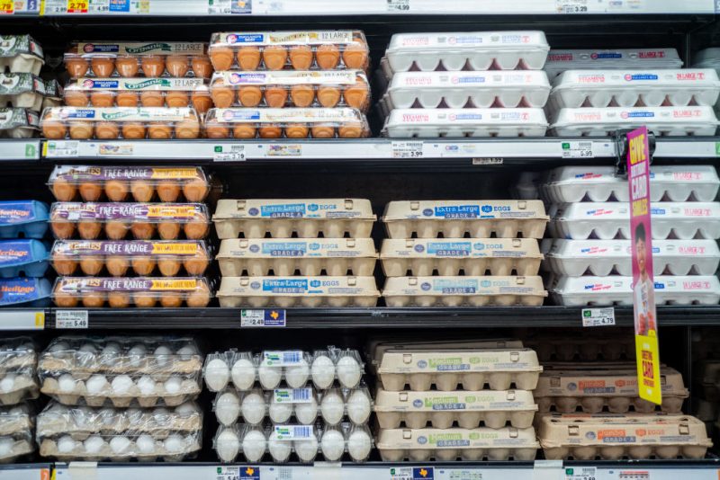 HOUSTON, TEXAS - AUGUST 15: Cartons of eggs are seen for sale in a Kroger grocery store on August 15, 2022 in Houston, Texas. Egg prices steadily climb in the U.S. as inflation continues impacting grocery stores nationwide. (Photo by Brandon Bell/Getty Images)