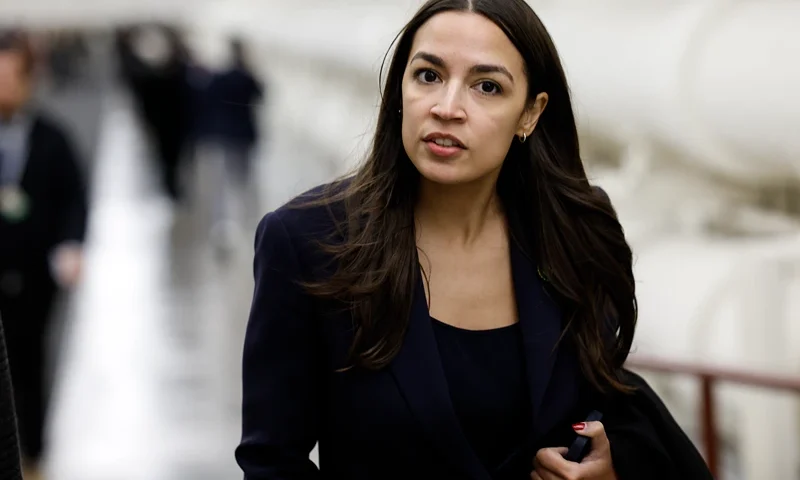 WASHINGTON, DC - NOVEMBER 14: U.S. Rep. Alexandria Ocasio-Cortez (D-NY) walks to the House Chambers of the U.S. Capitol Building on November 14, 2023 in Washington, DC. The House of Representatives voted on a series of bills including an interim spending bill it passed to fund the government, which will now go to the Senate for consideration. (Photo by Anna Moneymaker/Getty Images)