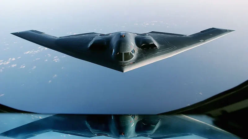 OVER THE INDIAN OCEAN - MARCH 27: A B-2 Spirit Stealth Bomber proceeds to an undisclosed location after completing a mission over Iraq March 27, 2003. The Pentagon has announced its intention to almost double the military ground strength in the Gulf to about 200,000 troops over the next month. (Photo by Cherie A. Thurlby/U.S. Air Force/Getty Images)