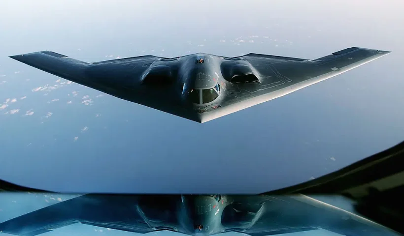OVER THE INDIAN OCEAN - MARCH 27: A B-2 Spirit Stealth Bomber proceeds to an undisclosed location after completing a mission over Iraq March 27, 2003. The Pentagon has announced its intention to almost double the military ground strength in the Gulf to about 200,000 troops over the next month. (Photo by Cherie A. Thurlby/U.S. Air Force/Getty Images)