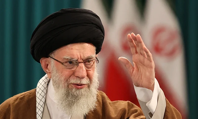Iran's Supreme Leader Ayatollah Ali Khamenei waves to his supporters during a press conference after casting his ballot for the parliamentary runoff elections in Tehran on May 10, 2024. (Photo by ATTA KENARE / AFP) (Photo by ATTA KENARE/AFP via Getty Images)