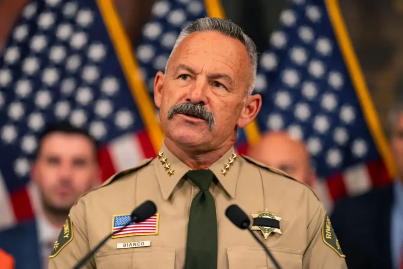 WASHINGTON, DC - MAY 15: Sheriff Chad Bianco of Riverside County speaks during a news conference at the U.S. Capitol on May 15, 2024 in Washington, DC. This week marks National Police Week, which sees thousands of police officers from departments across the country coming to Washington DC to honor law enforcement who died in the line of duty. (Photo by Kent Nishimura/Getty Images)