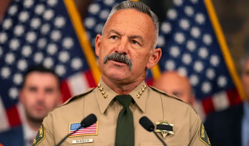 WASHINGTON, DC - MAY 15: Sheriff Chad Bianco of Riverside County speaks during a news conference at the U.S. Capitol on May 15, 2024 in Washington, DC. This week marks National Police Week, which sees thousands of police officers from departments across the country coming to Washington DC to honor law enforcement who died in the line of duty. (Photo by Kent Nishimura/Getty Images)
