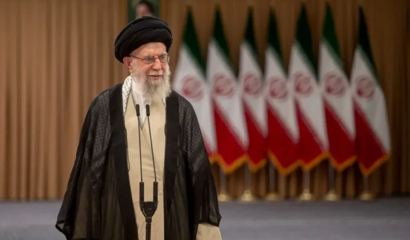 TEHRAN, IRAN - JULY 5: Iranian Supreme Leader Ayatollah Ali Khamenei speaks after casting his vote for the presidential runoff election on July 5, 2024 in Tehran, Iran. The second round of Iran's presidential elections was held while no candidate won the majority of votes in the first round of elections last month. In the second round, Saeed Jalili, who is known as a radical candidate, faced Masoud Pezeshkian, a reformist candidate. (Photo by Majid Saeedi/Getty Images)
