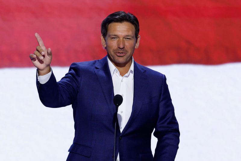 MILWAUKEE, WISCONSIN - JULY 16: Florida Gov. Ron DeSantis speaks during preparations for the second day of the Republican National Convention at the Fiserv Forum on July 16, 2024 in Milwaukee, Wisconsin. Delegates, politicians, and the Republican faithful are in Milwaukee for the annual convention, concluding with former President Donald Trump accepting his party's presidential nomination. The RNC takes place from July 15-18. (Photo by Chip Somodevilla/Getty Images)