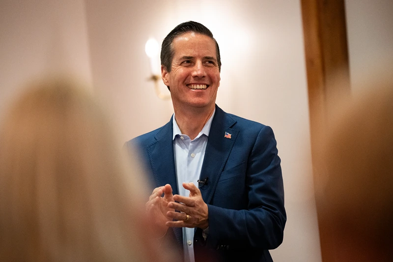 Bernie Moreno listens as Sen. Tommy Tuberville (R-AL) addresses supporters at Brecksville Community Center on November 4, 2024 in Brecksville, Ohio. Moreno is making the final stops of his campaign before Election Day tomorrow. (Photo by Stephen Maturen/Getty Images)