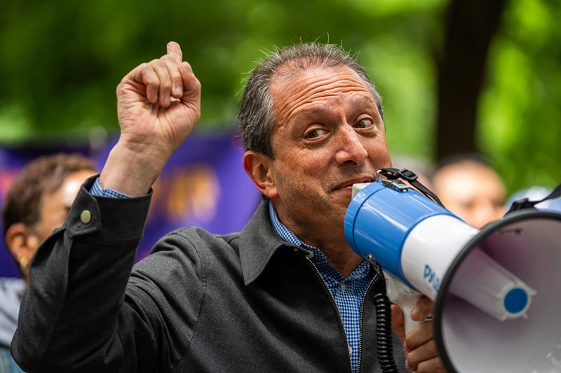 Brad Lander gestures as he addresses attendees at the New York Working Families Party rally in Fort Greene Park, Brooklyn, New York, USA. (Photo by Madison Swart / Hans Lucas / Hans Lucas via AFP) (Photo by MADISON SWART/Hans Lucas/AFP via Getty Images)