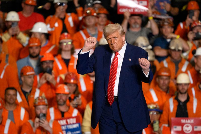WEST MIFFLIN, PENNSYLVANIA - MAY 30: U.S. President Donald Trump speaks during a rally at the US Steel-Irvin Works on May 30, 2025 in West Mifflin, Pennsylvania. President Trump visits the steel factory after greenlighting the long-proposed merger between U.S. Steel and Tokyo-based Nippon Steel.(Photo by Jeff Swensen/Getty Images)