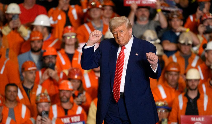 WEST MIFFLIN, PENNSYLVANIA - MAY 30: U.S. President Donald Trump speaks during a rally at the US Steel-Irvin Works on May 30, 2025 in West Mifflin, Pennsylvania. President Trump visits the steel factory after greenlighting the long-proposed merger between U.S. Steel and Tokyo-based Nippon Steel.(Photo by Jeff Swensen/Getty Images)