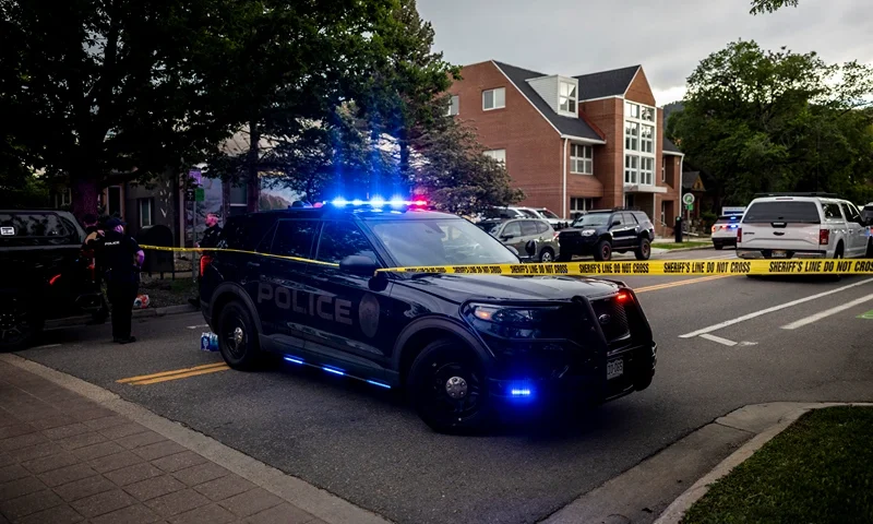 Police cordon off Pearl Street on June 1, 2025 in Boulder, Colorado. A suspect is in custody after reportedly throwing an incendiary device at a group participating in an organized walk to show solidarity with hostages held by Hamas in Gaza. (Photo by Chet Strange/Getty Images)