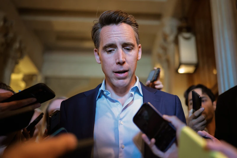 WASHINGTON, DC - JUNE 02: U.S. U.S Sen. Josh Hawley (R-MO) speaks to the press after voting on the nomination of Michael Duffey to be Under Secretary of Defense for Acquisition and Sustainment on June 02, 2025 in Washington, DC. Senators returned to Capitol Hill on Monday after the Memorial Day Holiday recess. (Photo by Kayla Bartkowski/Getty Images)