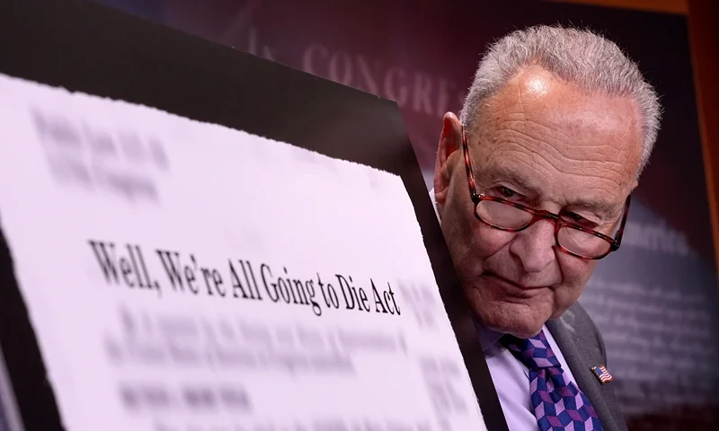 WASHINGTON, DC - JUNE 04: U.S. Senate Minority Leader Charles Schumer (D-NY) attends a press conference at the U.S. Capitol on June 04, 2025 in Washington, DC. Senate Democrats held a press conference to speak out against the healthcare cuts in the Republican reconciliation bill. (Photo by Kevin Dietsch/Getty Images)