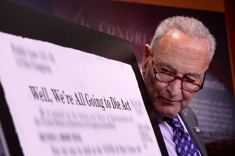 WASHINGTON, DC - JUNE 04: U.S. Senate Minority Leader Charles Schumer (D-NY) attends a press conference at the U.S. Capitol on June 04, 2025 in Washington, DC. Senate Democrats held a press conference to speak out against the healthcare cuts in the Republican reconciliation bill. (Photo by Kevin Dietsch/Getty Images)