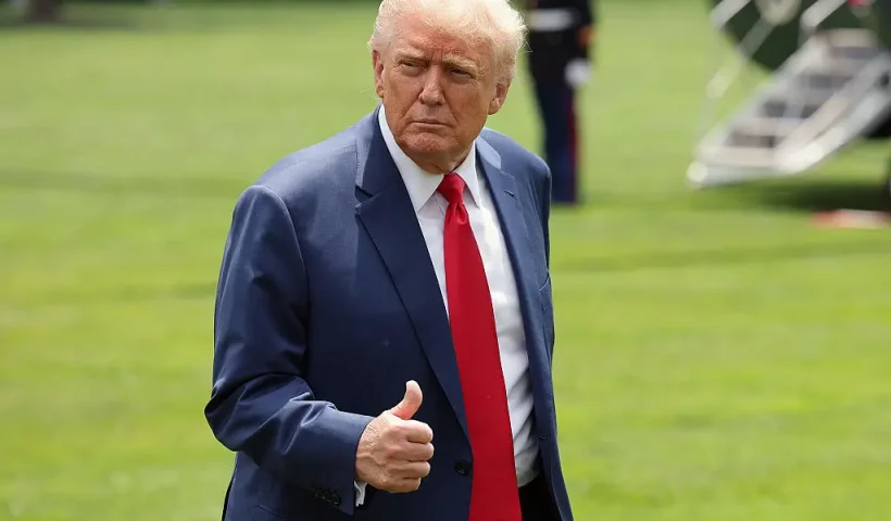 WASHINGTON, DC - JUNE 09: U.S. President Donald Trump returns to the White House on June 09, 2025 in Washington, DC. Trump returned from Camp David where he held a meeting with senior members of his administration. (Photo by Win McNamee/Getty Images)