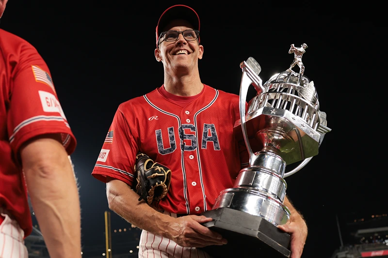 U.S. Rep. Randy Feenstra (R-IA) carries the trophy after Republicans win the annual Congressional baseball game at Nationals Park on June 11, 2025 in Washington, DC. The annual game that began in 1901, features Republican congressional members vs Democratic congressional members and raises money for charity. (Photo by Kayla Bartkowski/Getty Images)