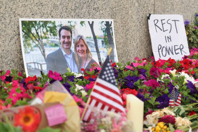 A makeshift memorial for DFL State Rep. Melissa Hortman and her husband Mark Hortman is seen at the Minnesota State Capitol building on June 16, 2025 in St. Paul, Minnesota. Law enforcement agencies captured a suspect in the killing of DFL State Rep. Melissa Hortman and her husband, Mark Hortman, who were shot at their home on June 14th. DFL State Sen. John Hoffman and his wife were also shot and hospitalized in a separate incident. Minnesota Gov. Tim Walz said during a press conference that the shooting "appears to be a politically motivated assassination." (Photo by Steven Garcia/Getty Images)