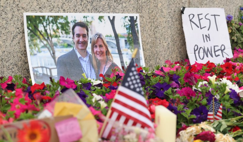 A makeshift memorial for DFL State Rep. Melissa Hortman and her husband Mark Hortman is seen at the Minnesota State Capitol building on June 16, 2025 in St. Paul, Minnesota. Law enforcement agencies captured a suspect in the killing of DFL State Rep. Melissa Hortman and her husband, Mark Hortman, who were shot at their home on June 14th. DFL State Sen. John Hoffman and his wife were also shot and hospitalized in a separate incident. Minnesota Gov. Tim Walz said during a press conference that the shooting "appears to be a politically motivated assassination." (Photo by Steven Garcia/Getty Images)