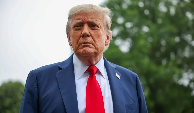 WASHINGTON, DC - JUNE 15: U.S. President Donald Trump stops and talks to the media before he boards Marine One on the South Lawn at the White House on June 15, 2025 in Washington, DC. The President will attend the annual meeting of the Group of 7 nations, Britain, Canada, France, Germany, Italy, Japan and the United States are taking place in the Canadian Rocky Mountains in Alberta, and will run until late Tuesday. (Photo by Tasos Katopodis/Getty Images)
