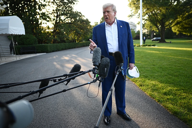 US President Donald Trump speaks to the press before boarding Marine One from the South Lawn of the White House in Washington, DC on June 24, 2025, to attend the NATO's Heads of State and Government summit in The Hague. (Photo by Mandel NGAN / AFP) (Photo by MANDEL NGAN/AFP via Getty Images)
