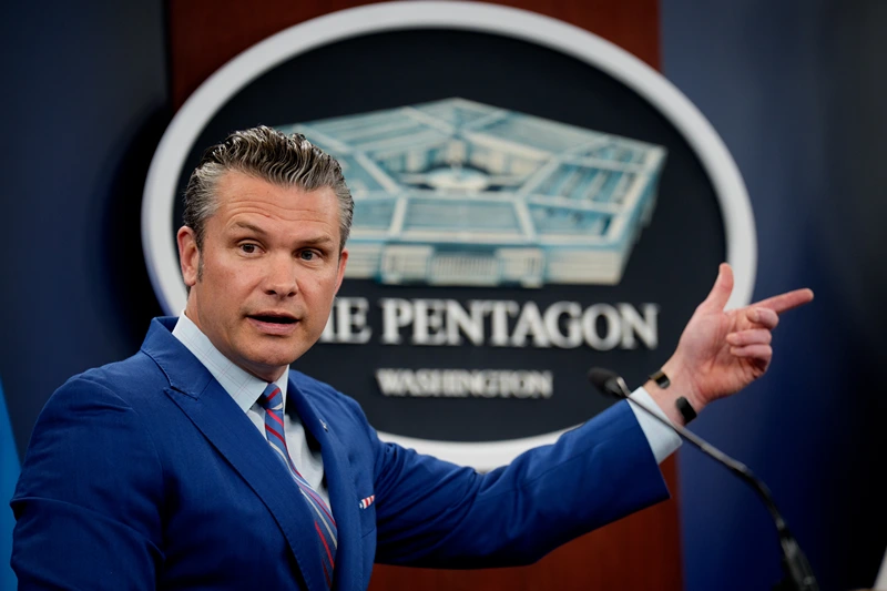 ARLINGTON, VIRGINIA - JUNE 26: U.S. Defense Secretary Pete Hegseth speaks during a news conference at the Pentagon on June 26, 2025 in Arlington, Virginia. Top officials from the Department of Defense gave an update after three Iranian nuclear facilities were struck by the U.S. military last weekend and Iran countered by launching missiles at Al Udeid Air Base in Doha, Qatar. (Photo by Andrew Harnik/Getty Images)