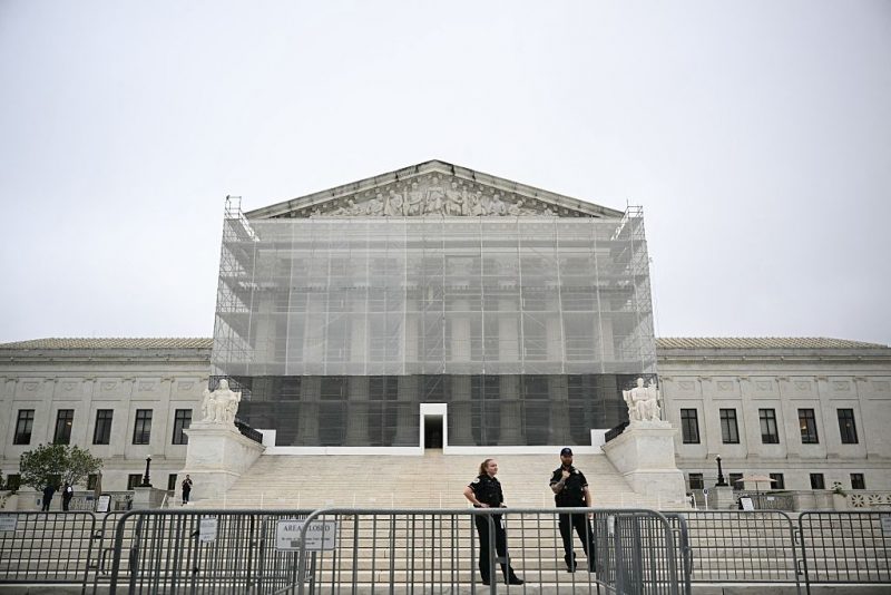 US Supreme Court Police officers stand outside the Supreme Court in Washington, DC, on June 27, 2025. The US Supreme Court is to issue its final rulings on Friday ahead of its summer break, including cases involving birthright citenzenship, porn site age verification, students and LGBTQ-themed content, and voting rights. (Photo by Mandel NGAN / AFP) (Photo by MANDEL NGAN/AFP via Getty Images)