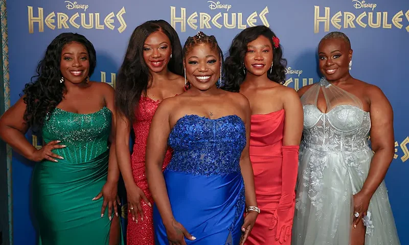 (L-R) Malinda Parris, Brianna Ogunbawo, Candace Furbert, Robyn Rose-Li and Sharlene Hector pose after the World Premiere of Disney's "Hercules" at the Theatre Royal Drury Lane on June 24, 2025 in London, England. (Photo by John Phillips/Getty Images)