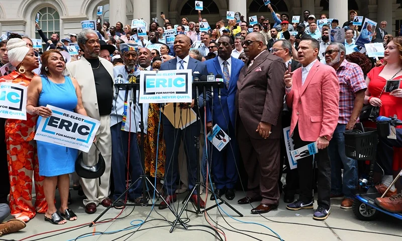 NEW YORK, NEW YORK - JUNE 26: New York City Mayor Eric Adams speaks during a press conference at City Hall on June 26, 2025 in New York City. Adams announced his re-election campaign on the steps of City Hall days after State Rep. Zohran Mamdani (D-NY) won the Democratic nomination. Adams, who will be running on an independent ticket, called Mamdani “a snake oil salesman" a day after the primary election. (Photo by Michael M. Santiago/Getty Images)