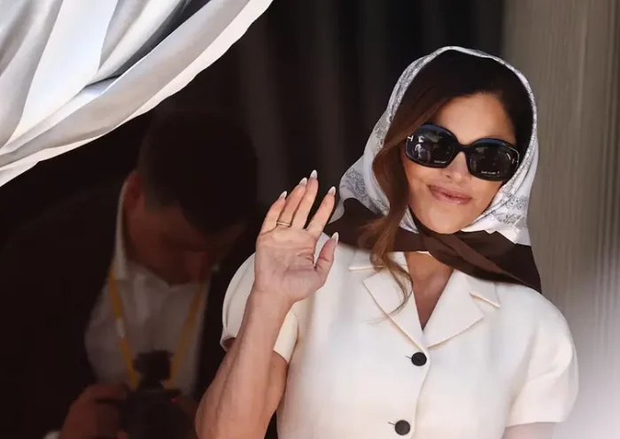 Lauren Sanchez leaves Aman Venice hotel, on the second day of the wedding festivities of Amazon founder Jeff Bezos and journalist Lauren Sanchez, in Venice, Italy, June 27, 2025. REUTERS/Yara Nardi