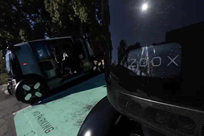 Zoox, a self-driving vehicle owned by Amazon, is seen at the company's Headquarters during a test drive in Foster City, California, U.S. October 15, 2024. REUTERS/Carlos Barria/ File Photo