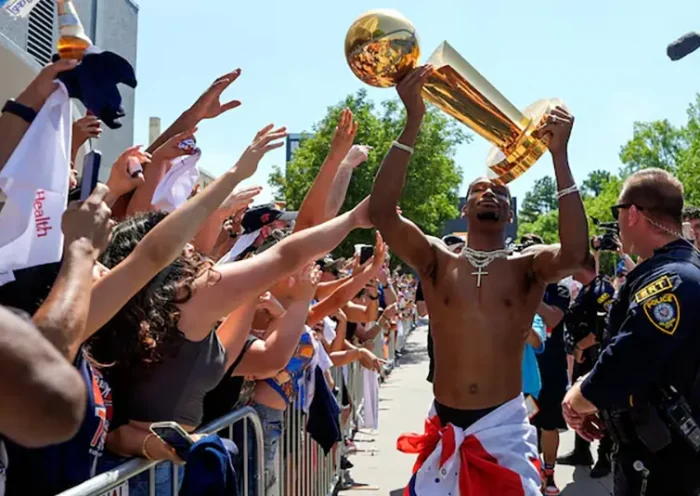 Oklahoma City Thunder guard Shai Gilgeous-Alexander carries the Larry O'Brien trophy as he celebrates with fans as the Oklahoma City Thunder celebrate their first NBA Finals title win with a champions parade throughout downtown Oklahoma City on Tuesday, June 24, 2025. Mandatory Credit: Bryan Terry/USA TODAY NETWORK via Imagn Images/File Photo
