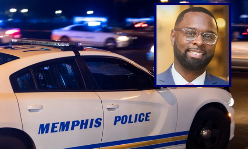 (Background) Police investigate the scene of a reported carjacking reportedly connected to a series of shootings on September 7, 2022 in Memphis, Tennessee. (Brad Vest/Getty Images) / Democrat Memphis Mayor Paul Young. (Photo via: youngformemphis.com)