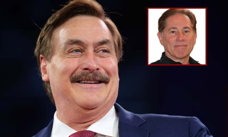 (Background) OXON HILL, MARYLAND - FEBRUARY 21: CEO of My Pillow Mike Lindell speaks at the Conservative Political Action Conference (CPAC) at the Gaylord National Resort Hotel And Convention Center on February 21, 2025 in Oxon Hill, Maryland. The annual four-day gathering brings together conservative U.S. lawmakers, international leaders, media personalities and businessmen to discuss and champion conservative ideas. (Photo by Kayla Bartkowski/Getty Images) / (R) Bob Zeidman. Photo via: Bob Zeidman