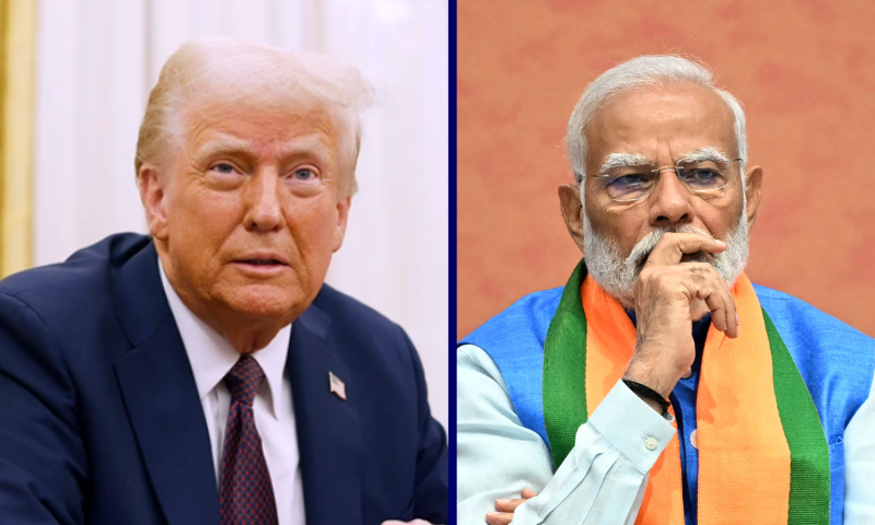 U.S. President Donald Trump speaks to reporters after signing a series of executive orders in the Oval Office of the White House (Anna Moneymaker/Getty Images) / (R) India's Prime Minister Narendra Modi attends the release of the Bharatiya Janata Party's (BJP) manifesto ahead of country's upcoming general elections, at the party headquarters in New Delhi on April 14, 2024. (Photo by Sajjad HUSSAIN / AFP) (Photo by SAJJAD HUSSAIN/AFP via Getty Images)