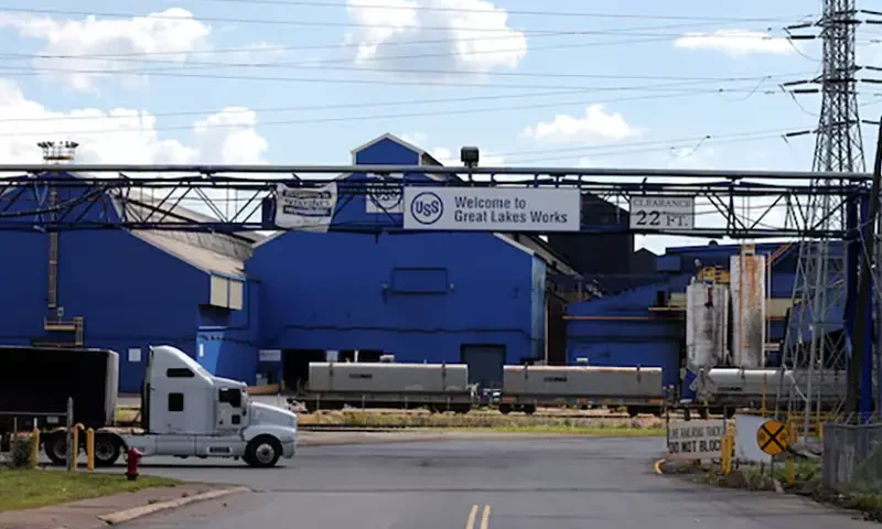An entrance to the U.S. Steel Great Lakes Works plant is seen in Ecorse, Michigan, U.S., September 24, 2019. Picture taken September 24, 2019. REUTERS/Rebecca Cook/File photo